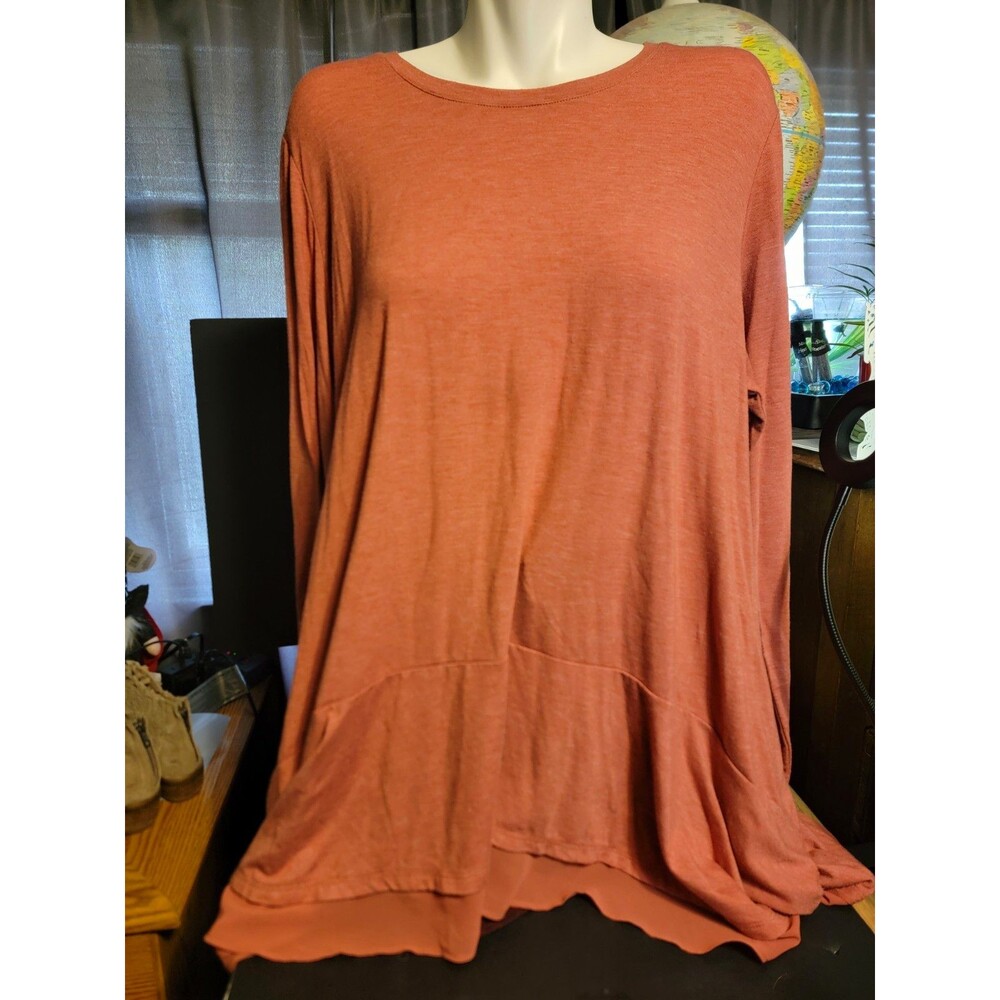 LOGO Lounge Women's Plus 2X Orange Solid Long Sleeve Tunic Top Pockets